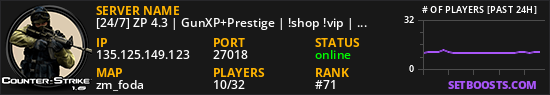 [24/7] ZP 4.3 | GunXP+Prestige | !shop !vip | No-Lag