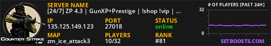 [24/7] ZP 4.3 | GunXP+Prestige | !shop !vip | No-Lag