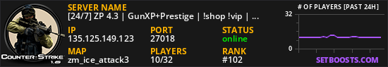 [24/7] ZP 4.3 | GunXP+Prestige | !shop !vip | No-Lag