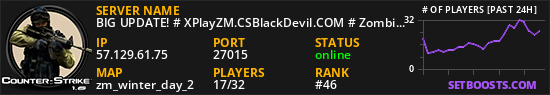 BIG UPDATE! # XPlayZM.CSBlackDevil.COM # Zombie Plague UltimateX [ Respawn + FDL + VIP 22-12PM + POINTS] ®