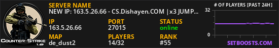 NEW IP: 163.5.26.66 - CS.Dishayen.COM |x3 JUMP|BHop|Skins|REV|HEAL|Server 4 Ladies